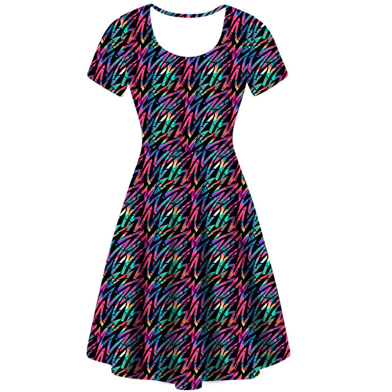 Funky Fit Rainbow Scribble Vintage Skater Dress