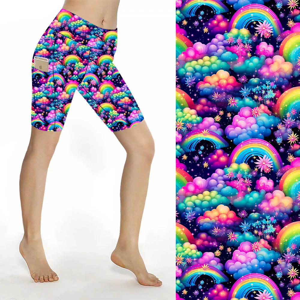 Funky Fit Sculpt Yoga Biker Shorts - Rainbow Clouds