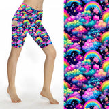 Funky Fit Sculpt Yoga Biker Shorts - Rainbow Clouds