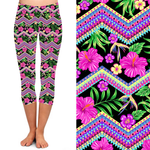 Funky Fit 24/7 Capri Leggings – Aztec Flowers