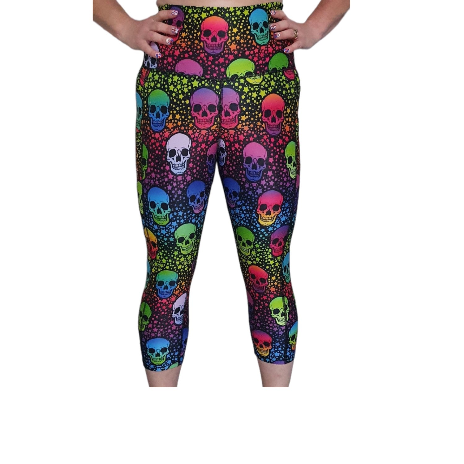 Funky Fit HI Capri Gym leggings- Neon Star Skulls