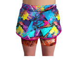 Funky Fit HI Duo Layer Gym Shorts- Retro Pop