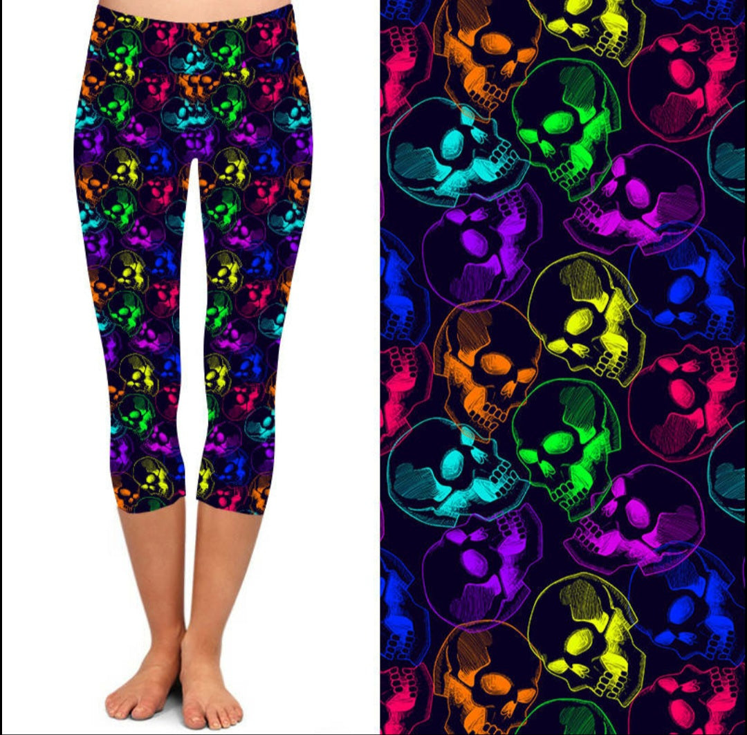 Funky Fit 24/7 Capri Legging - Silhouette Skulls