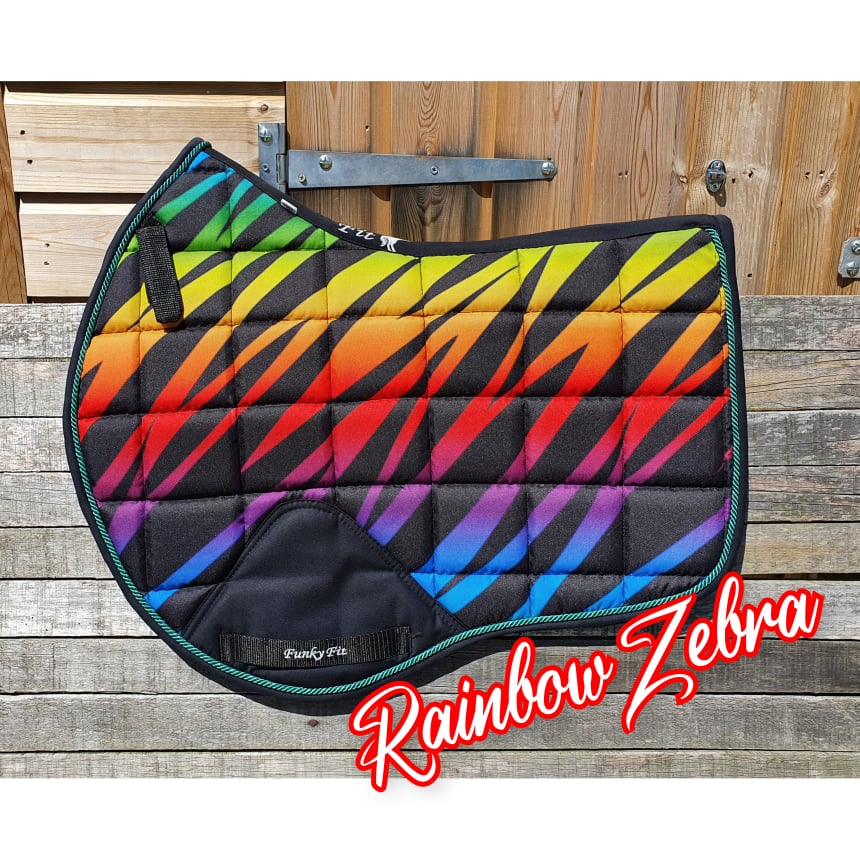 Funky Fit Equestrian  Rainbow Zebra Close Contact Saddle Pads