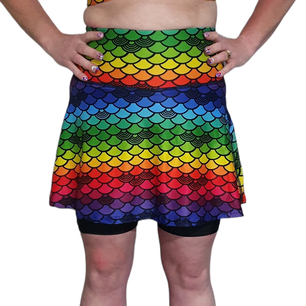 Funky Fit HI Activewear Skort - Rainbow Mermaid