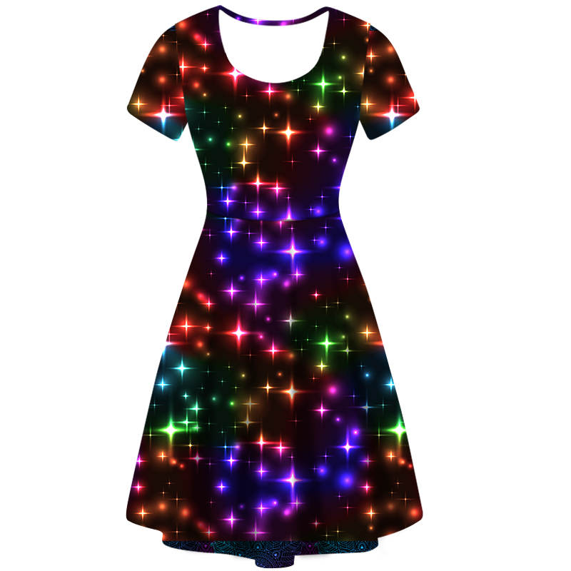 Funky Fit Vintage Skater Dress Rainbow Sparkle