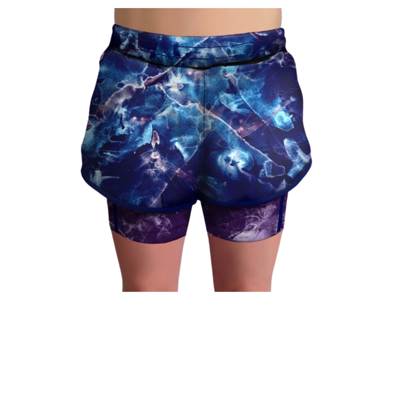 Funky Fit HI Duo Layer Gym Shorts- Thunderstorm