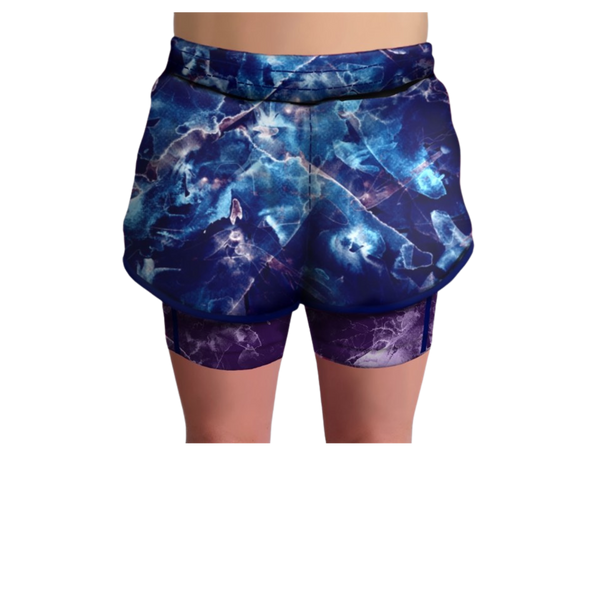Funky Fit HI Duo Layer Gym Shorts- Thunderstorm