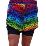 Funky Fit HI Duo Layer Gym Shorts- Rainbow Mermaid