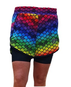 Funky Fit HI Duo Layer Gym Shorts- Rainbow Mermaid