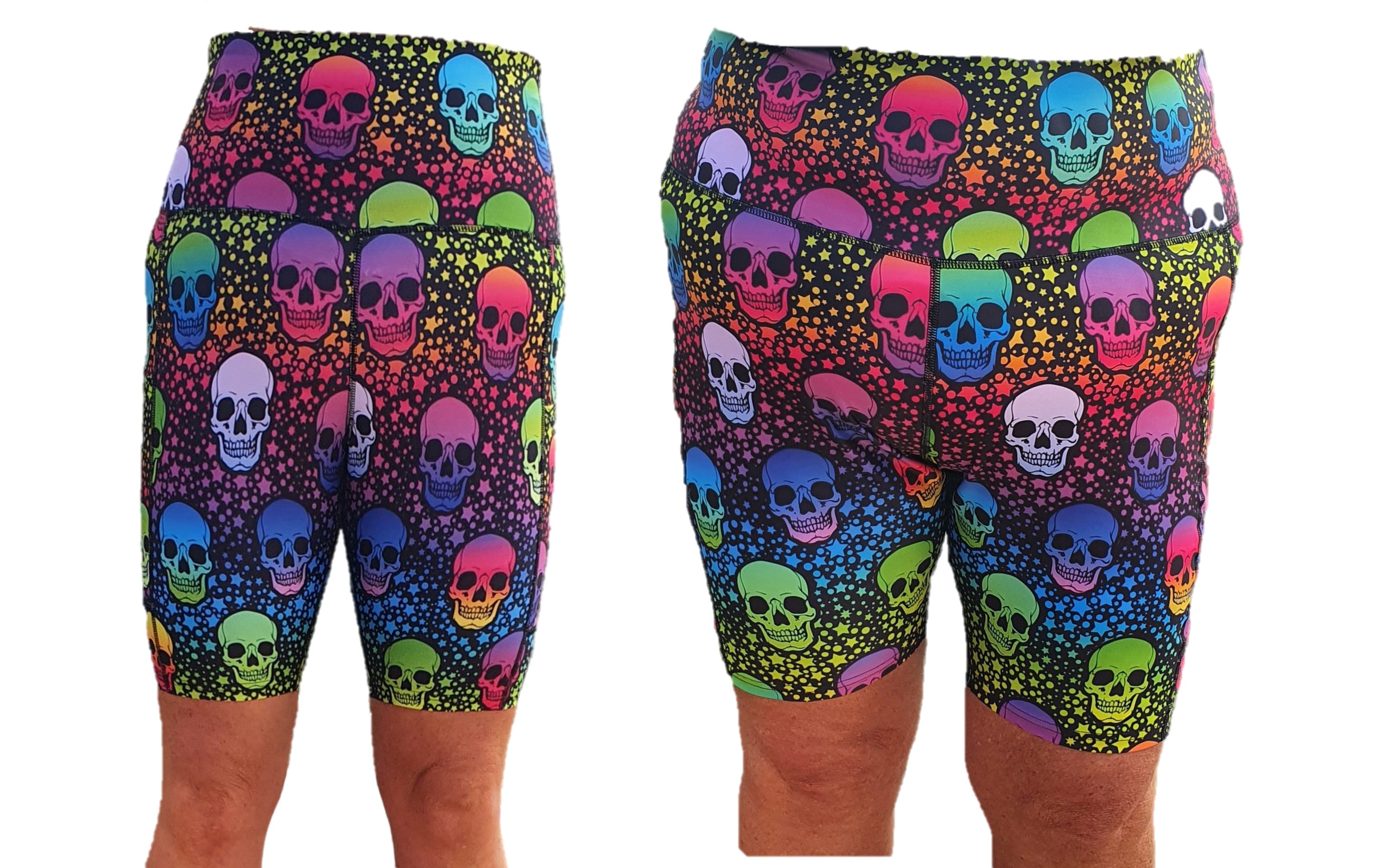 Funky Fit HI Biker Shorts - Neon Star Skulls