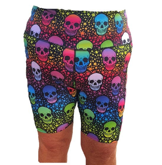 Funky Fit HI Biker Shorts - Neon Star Skulls