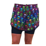Funky Fit HI Duo Layer Gym Shorts- Neon Star Skulls