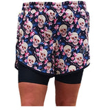 Funky Fit HI Duo Layer Gym Shorts- Skulls & Peacock Feather