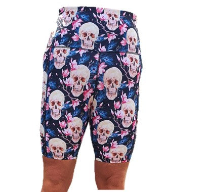 Funky Fit HI Biker Shorts - Skull & Peacock Feathers