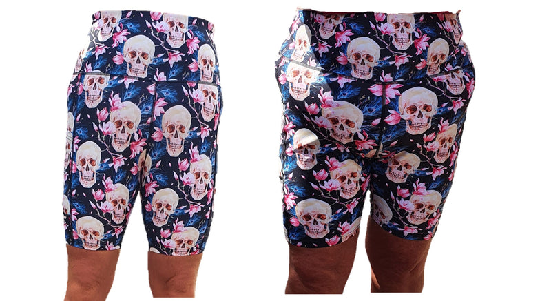 Funky Fit HI Biker Shorts - Skull & Peacock Feathers