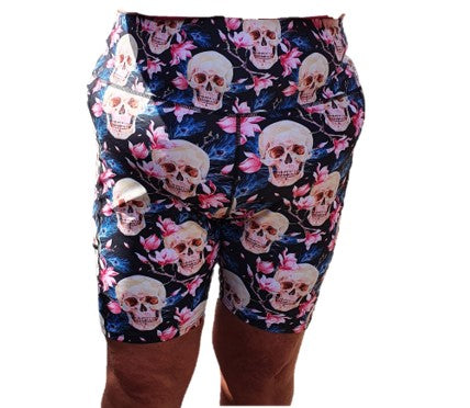 Funky Fit HI Biker Shorts - Skull & Peacock Feathers