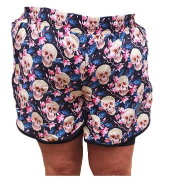 Funky Fit HI Duo Layer Gym Shorts- Skulls & Peacock Feather