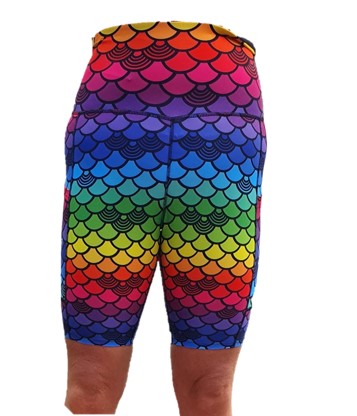 Funky Fit HI Biker Shorts - Rainbow Mermaid