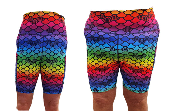 Funky Fit HI Biker Shorts - Rainbow Mermaid